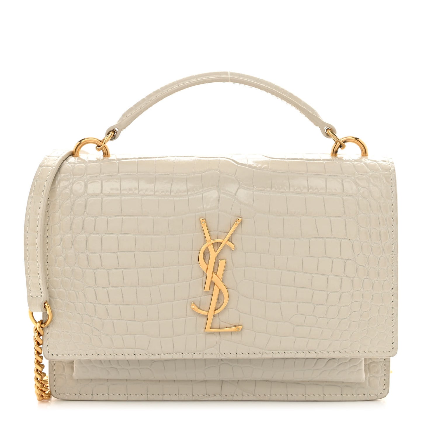 Calfskin Crocodile Embossed Monogram Sunset Chain Wallet Blanc Vintage