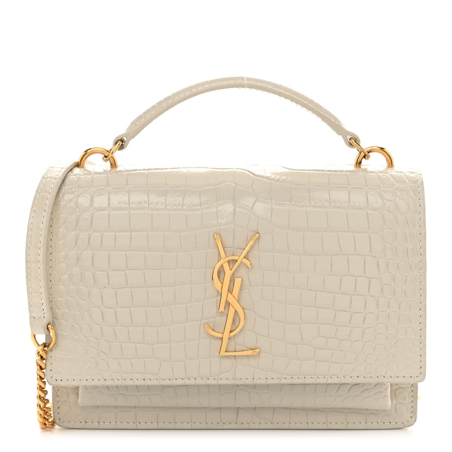 Saint Laurent Calfskin Crocodile Embossed Monogram Sunset Chain Wallet Blanc Vintage 1 of 10