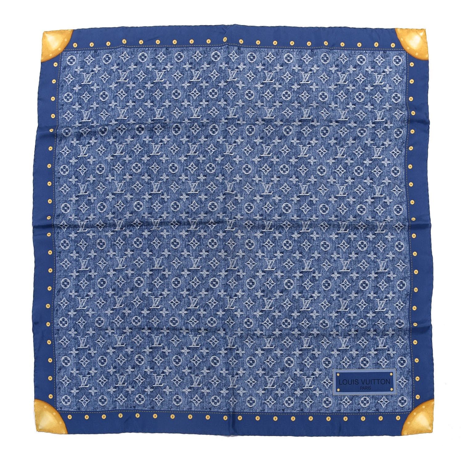 Louis Vuitton Silk Monogram Denim Bandana Scarf Blue 1 of 4