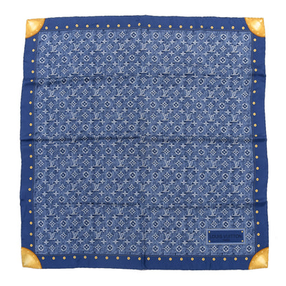 Louis Vuitton Silk Monogram Denim Bandana Scarf Blue 1 of 4