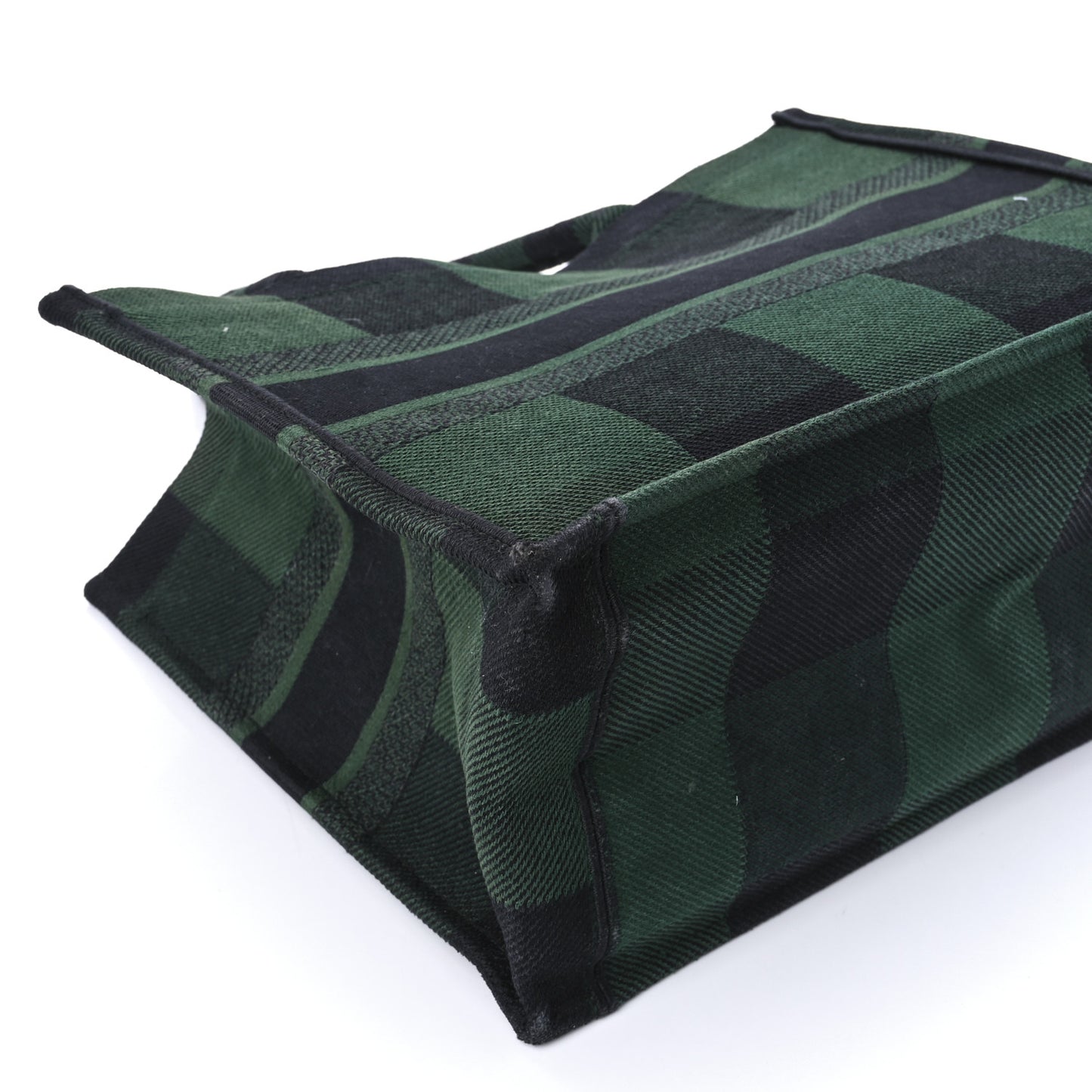 Canvas Embroidered Medium Checkered Book Tote Black Green