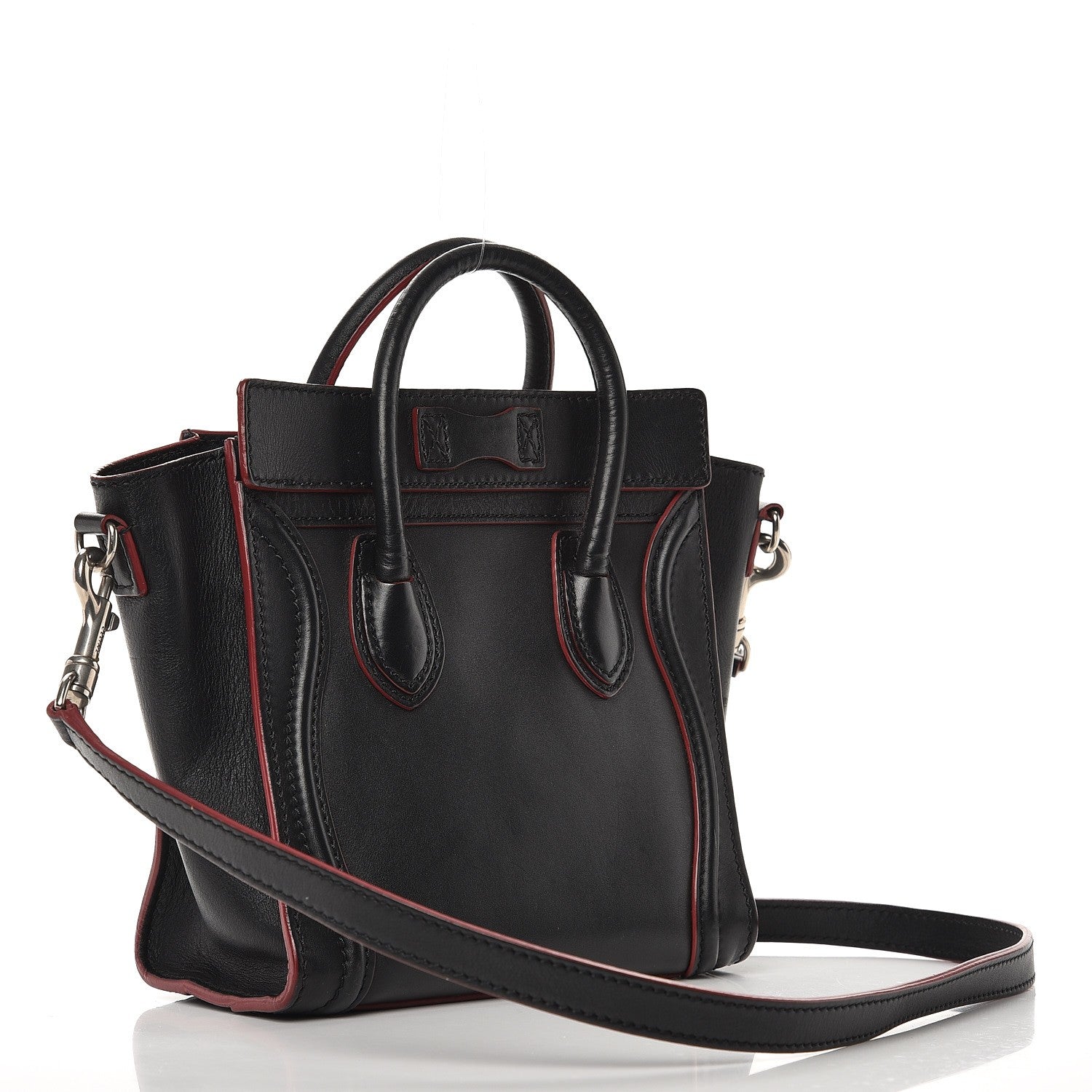 Celine Smooth Calfskin Nano Luggage Black Red 4 of 13