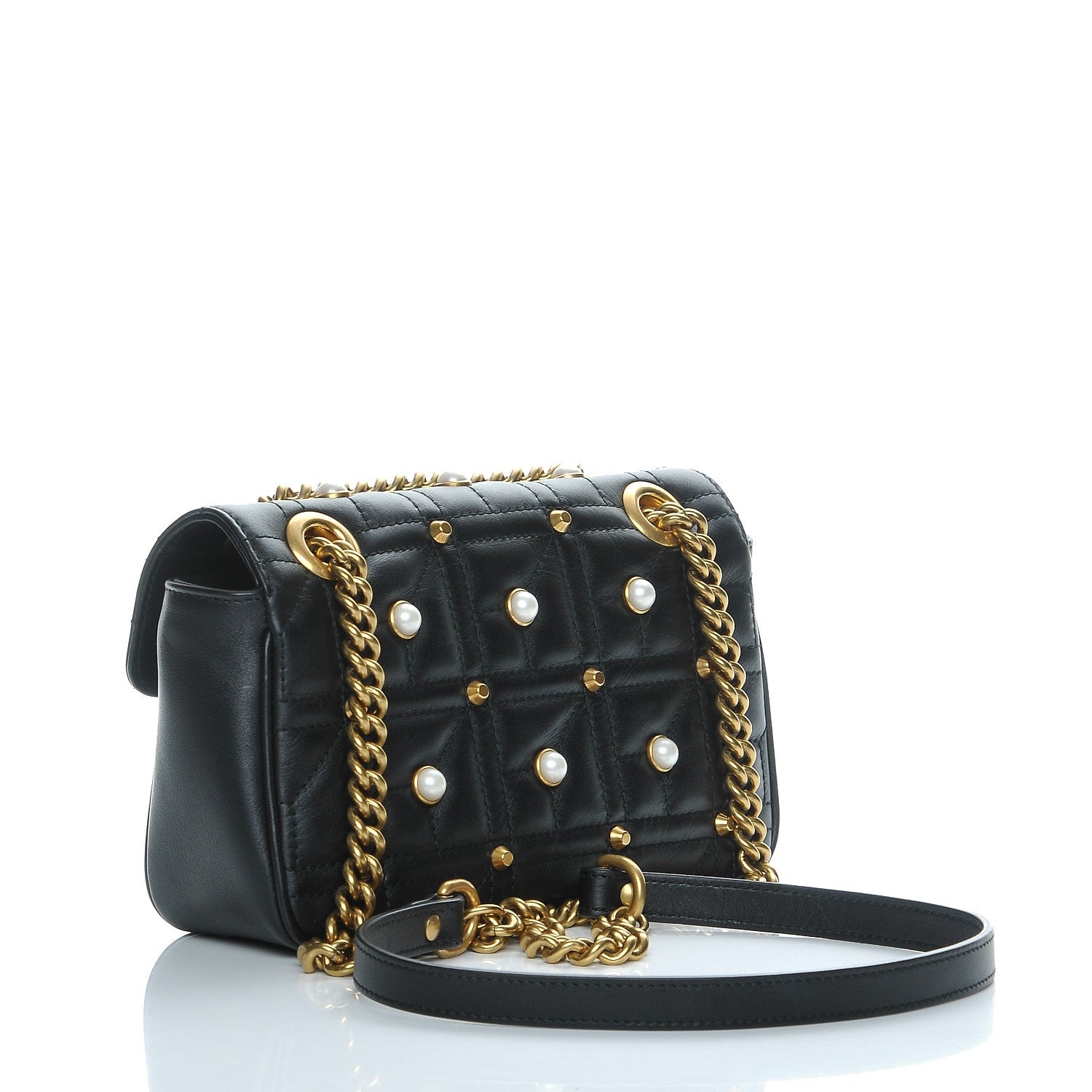 Gucci Calfskin Matelasse Studded Mini Pearly GG Marmont Shoulder Bag Black 3 of 7