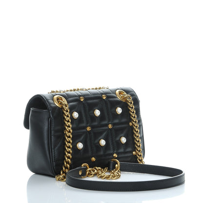 Gucci Calfskin Matelasse Studded Mini Pearly GG Marmont Shoulder Bag Black 3 of 7