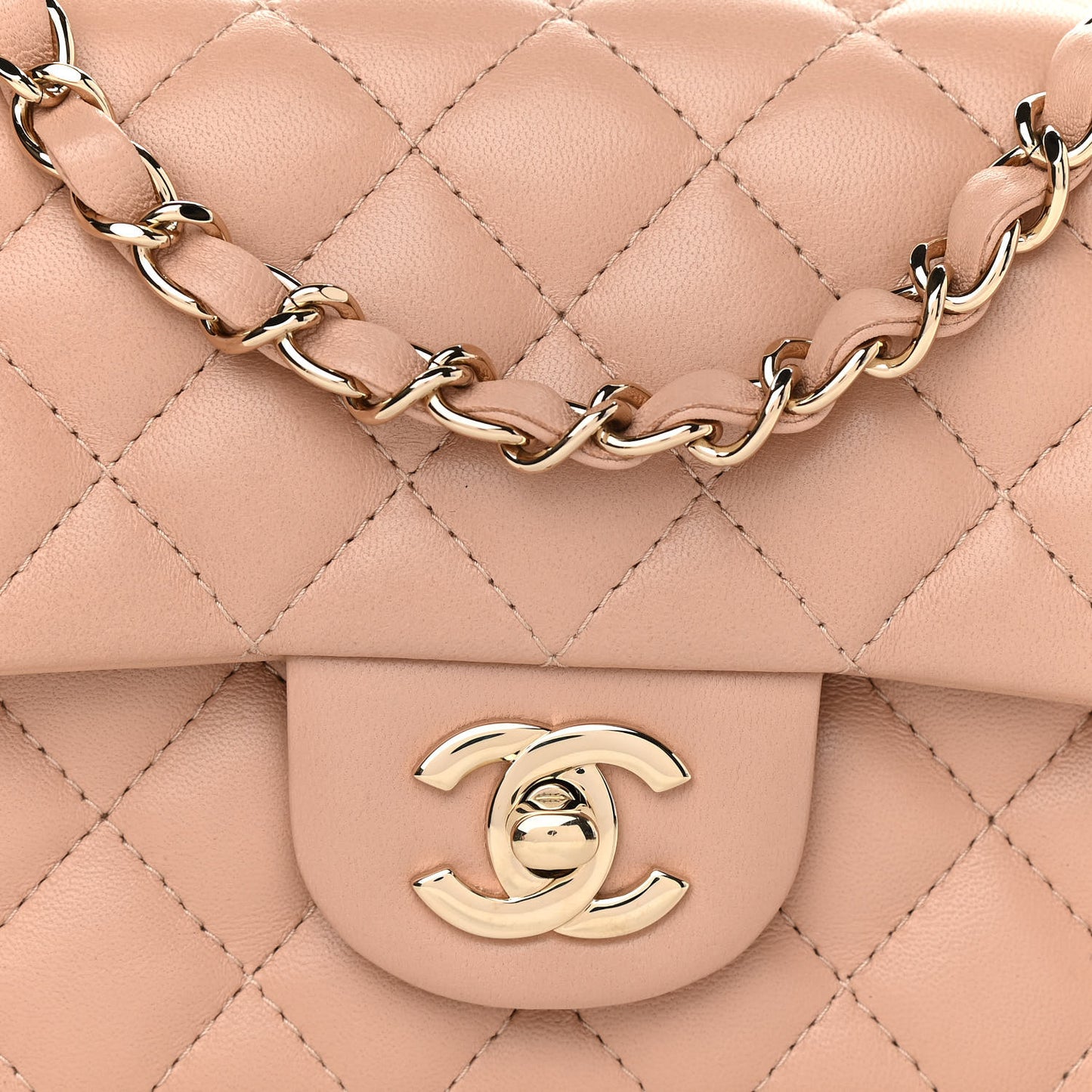 Lambskin Quilted Mini Rectangular Flap Dark Beige