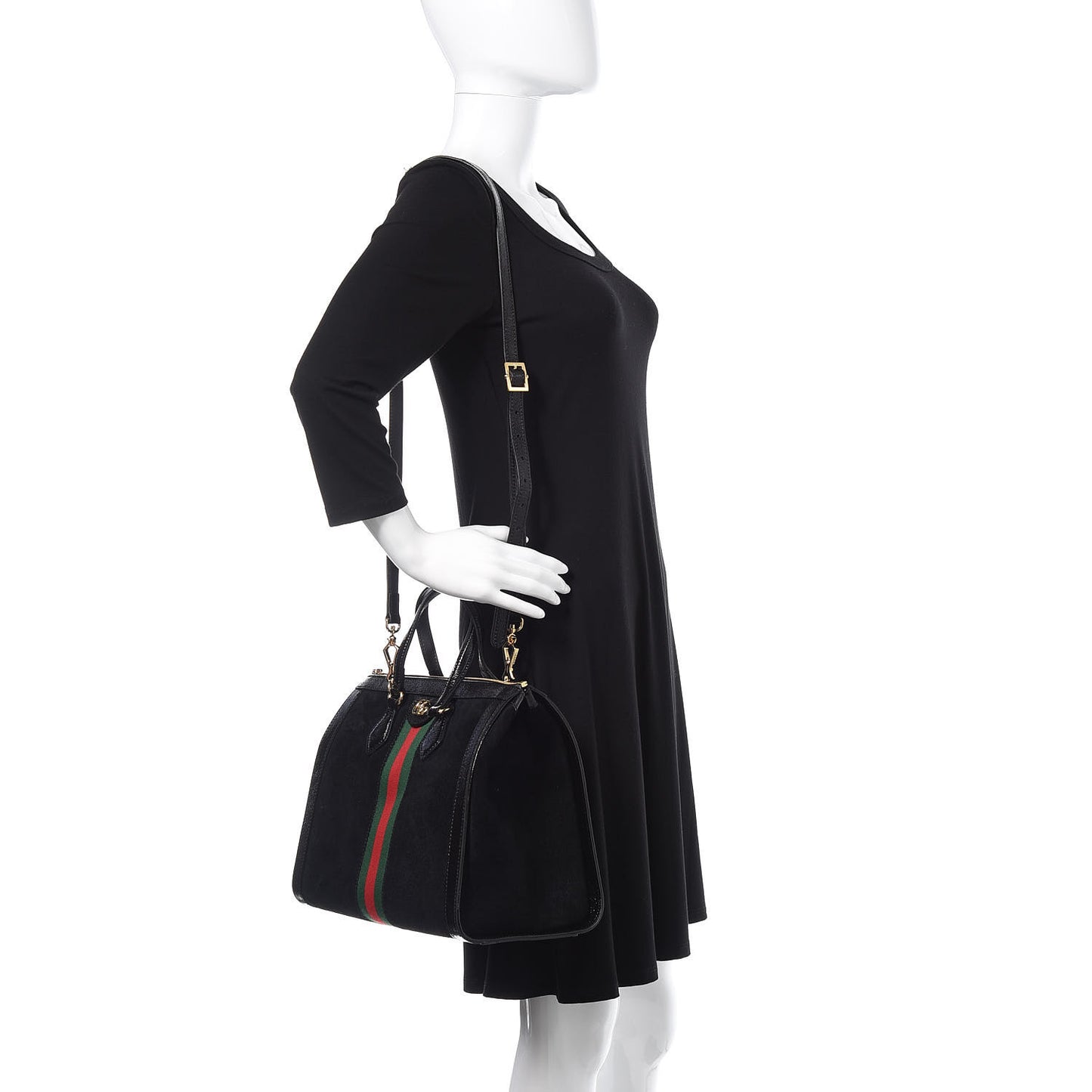 Suede Patent GG Web Medium Ophidia Tote Bag Black