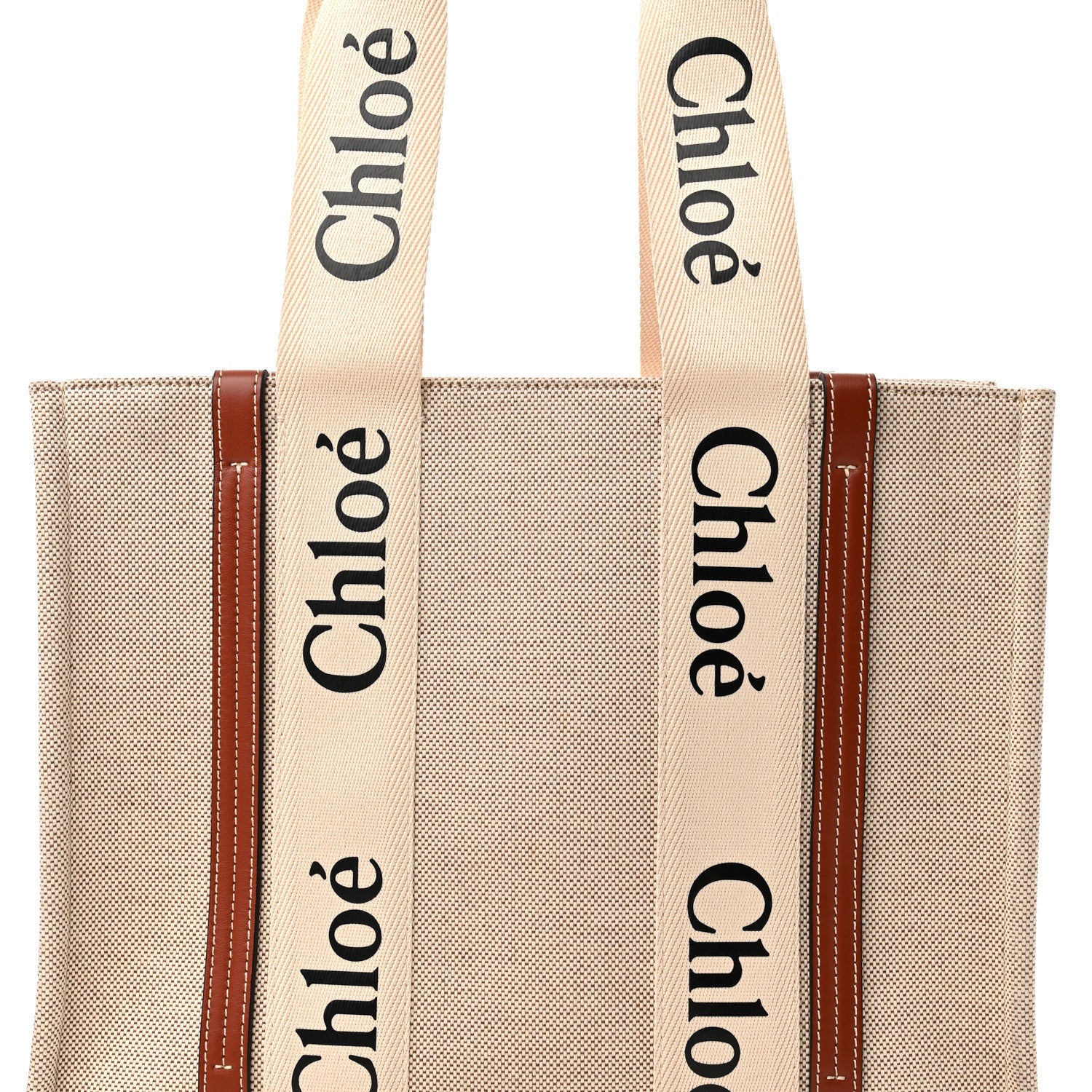 Chloe Cotton Calfskin Medium Woody Ribbon Tote White Brown 7 of 12