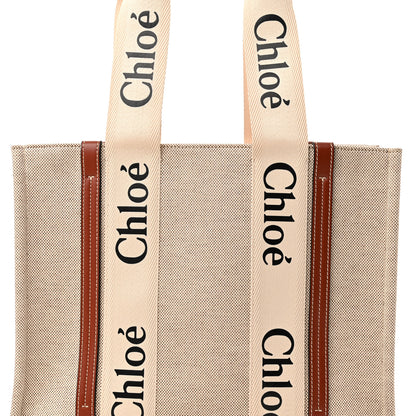 Chloe Cotton Calfskin Medium Woody Ribbon Tote White Brown 7 of 12