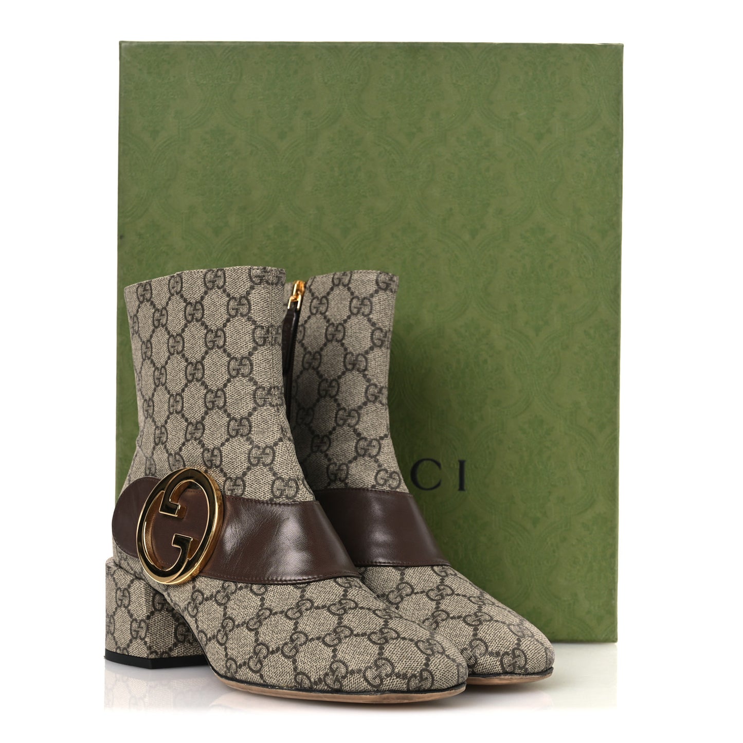 GG Supreme Monogram Malaga Kid Blondie 55mm Ankle Boots 38 Beige Ebony New Acero
