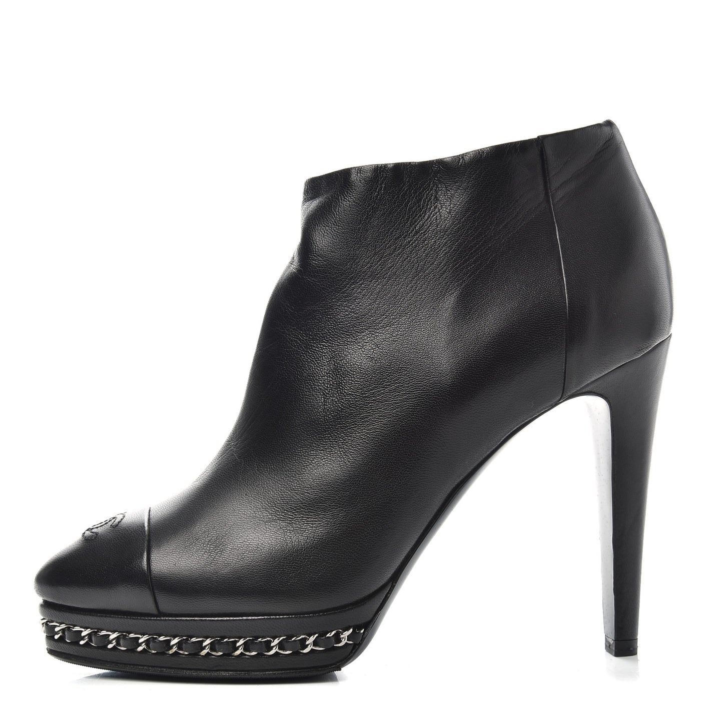 Lambskin CC Platform Cap Toe Chain Ankle Boots 37 Black