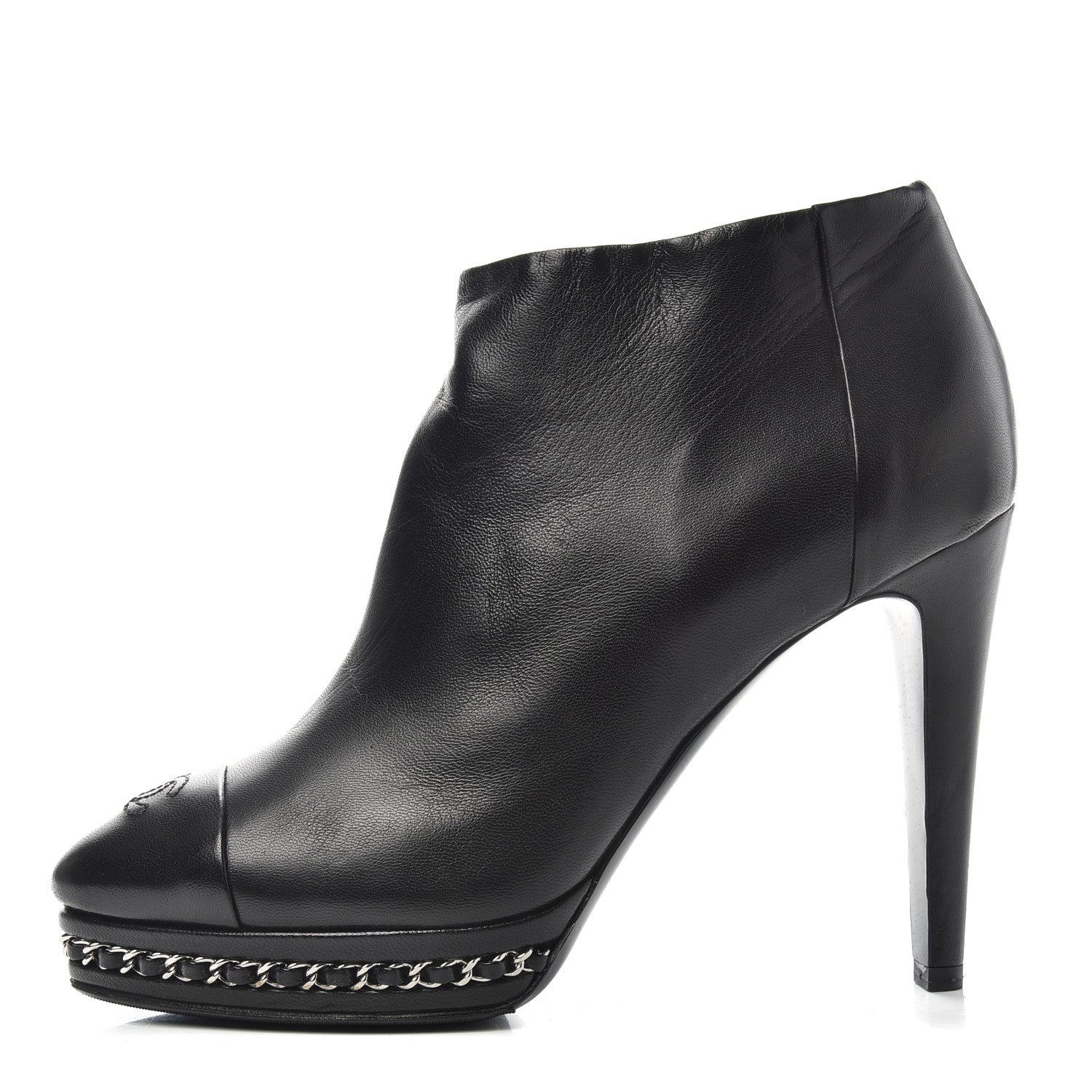 Chanel Lambskin CC Platform Cap Toe Chain Ankle Boots 37 Black 1 of 10