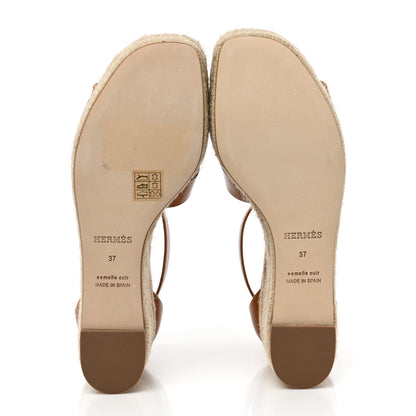 Hermes Goatskin Elda Espadrille Wedge Sandals 37 Natural 5 of 9
