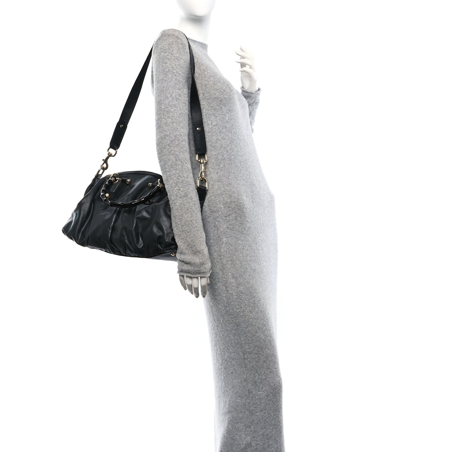 Calfskin Pop Bamboo Top Handle Tote Black