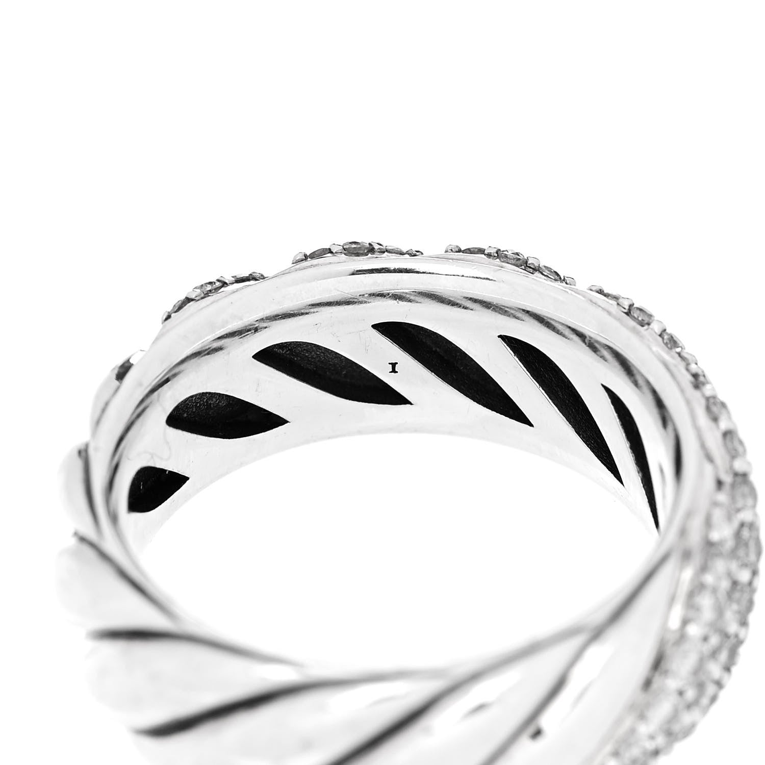 David Yurman Sterling Silver Diamond 7.5mm Cable Sculpt Ring 53 6.5 5 of 6