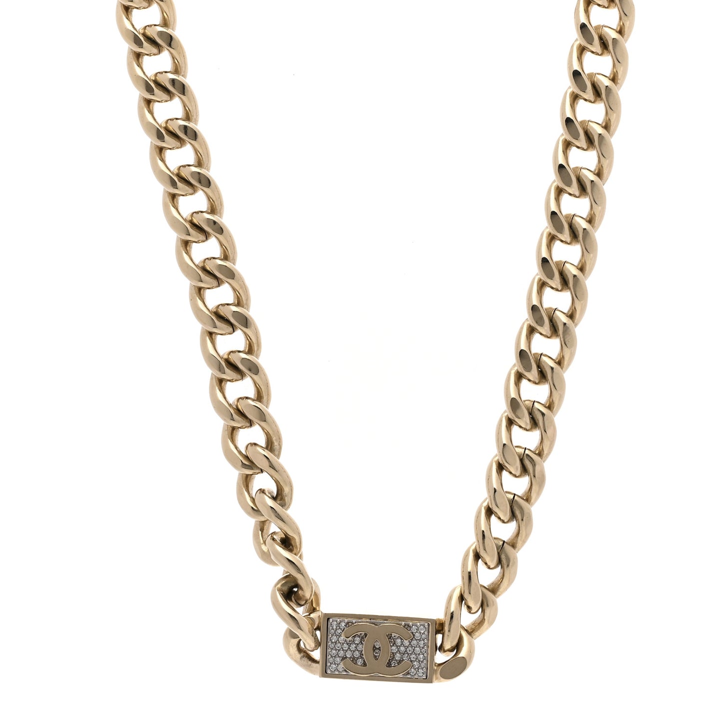 Crystal CC Chain Link Choker Necklace Gold