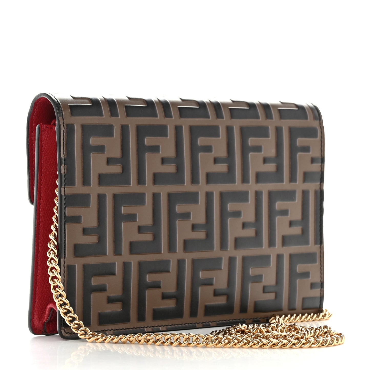 Vitello Cruise F is Fendi FF 1974 Embossed Medium Envelope Wallet On Chain Fragola Maya Black