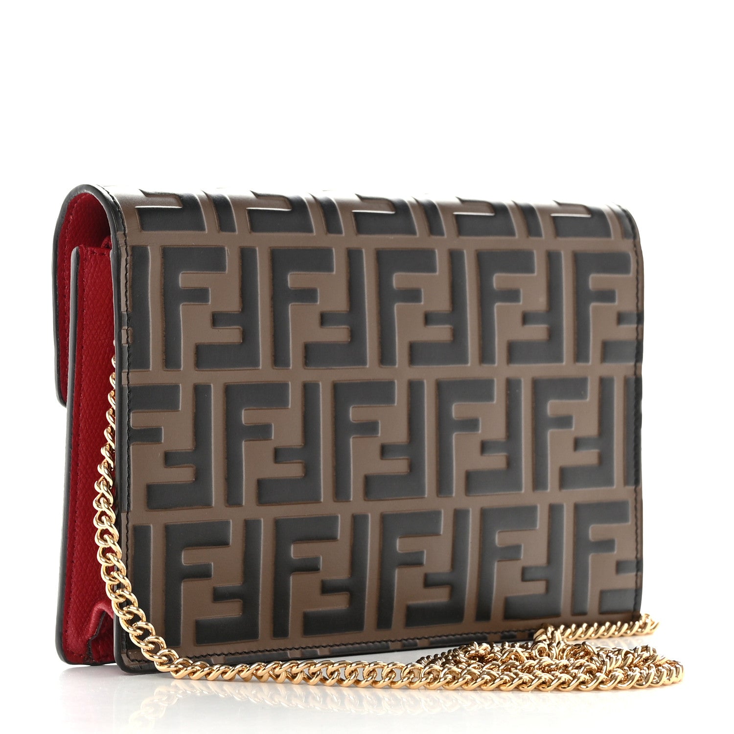Fendi Vitello Cruise F is Fendi FF 1974 Embossed Medium Envelope Wallet On Chain Fragola Maya Black 3 of 12