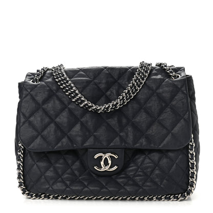 Chanel Washed Lambskin Quilted Chain Around Maxi Flap Dark Navy Blue 1 of 11