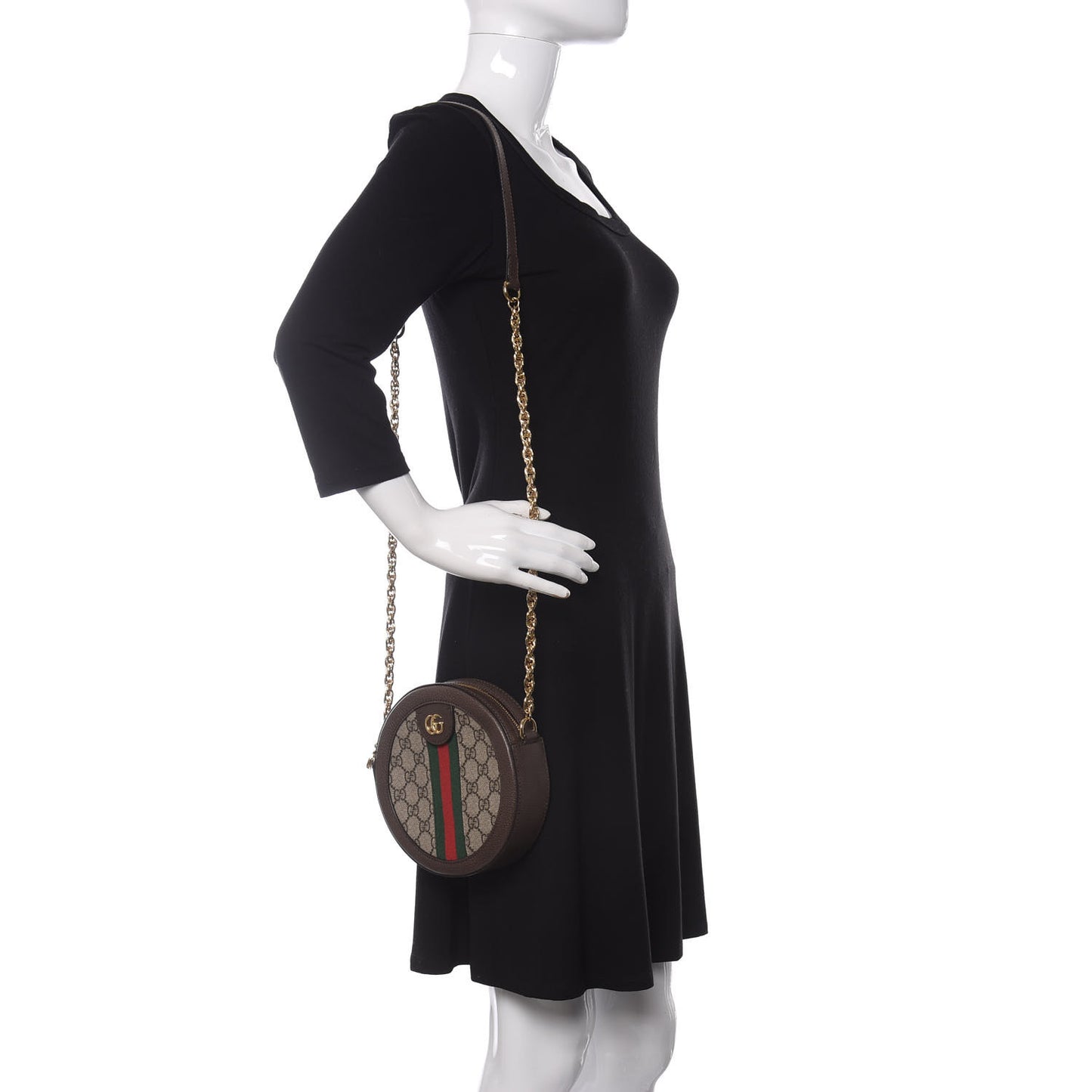 GG Supreme Monogram Web Mini Ophidia Round Shoulder Bag Brown