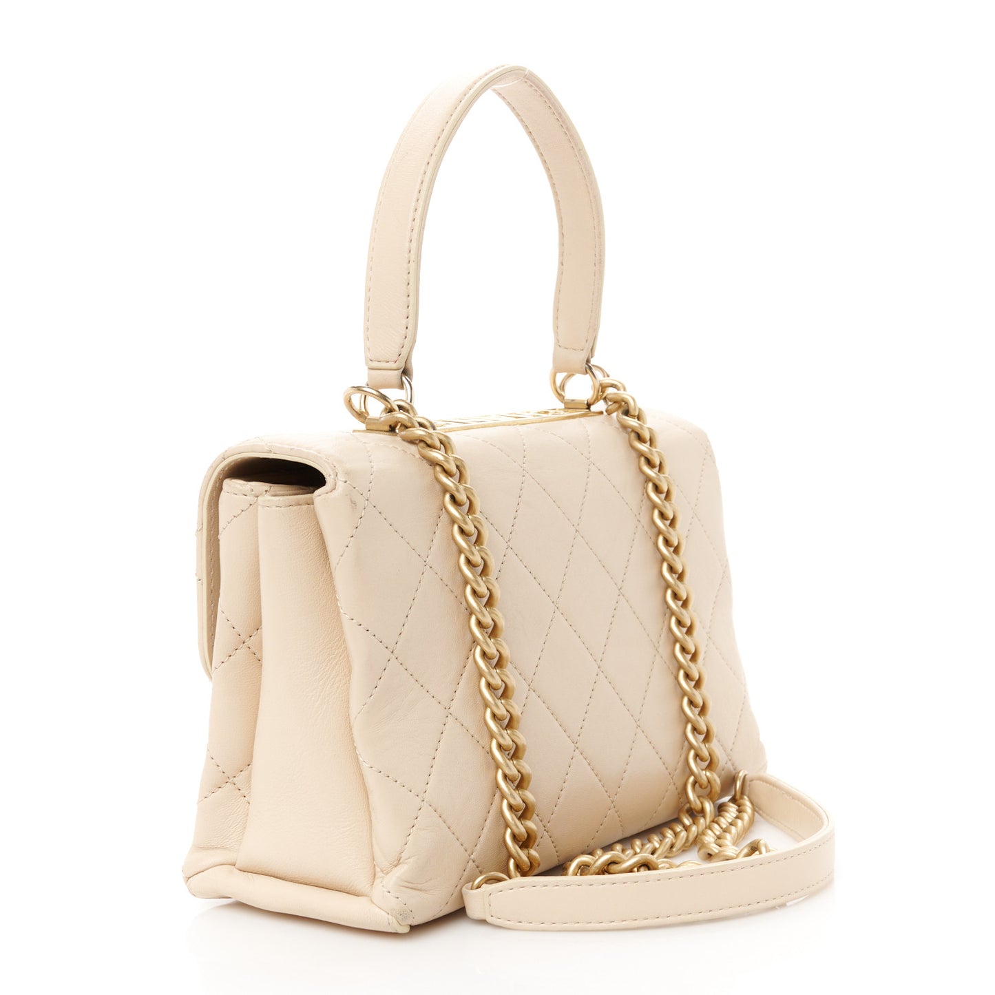 Lambskin Quilted Trendy Spirit Top Handle Bag Beige