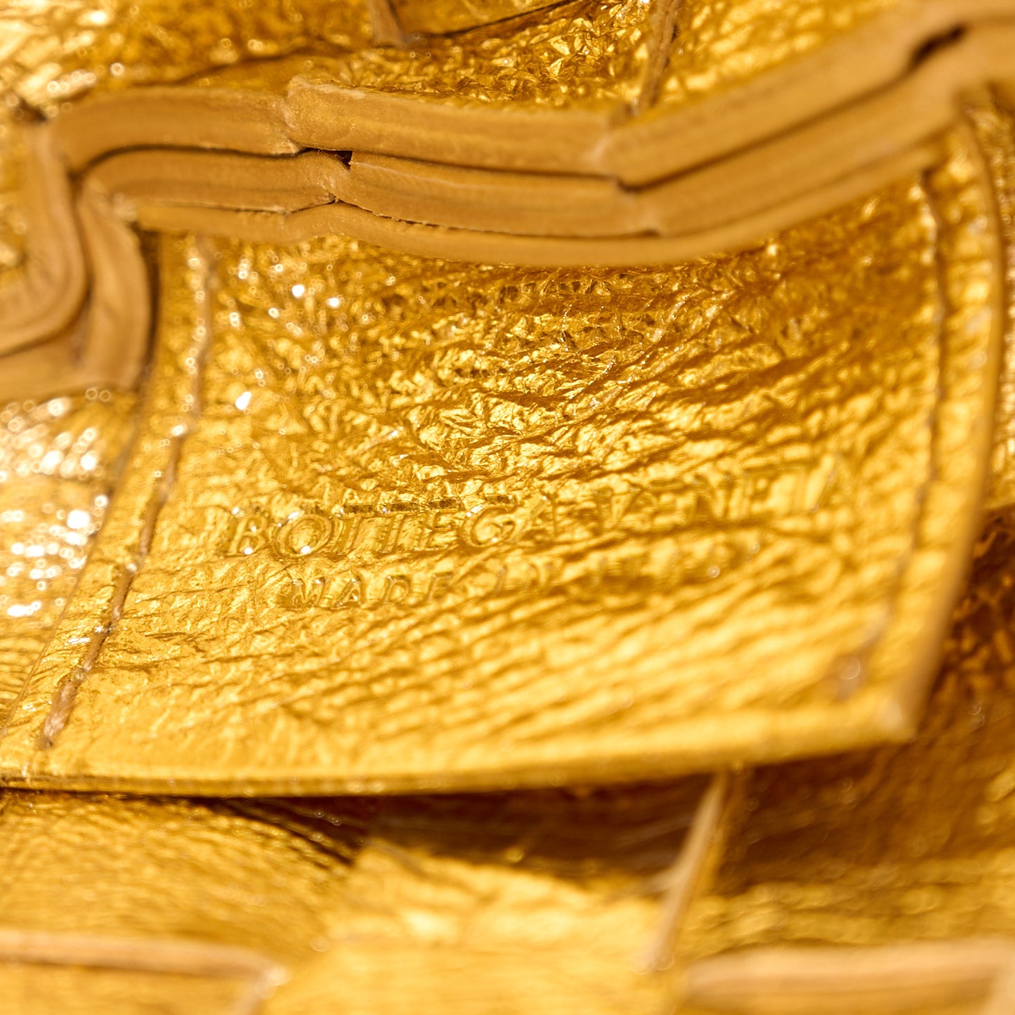 Mirror Laminated Nappa Intrecciato Mini Sardine Bag Gold