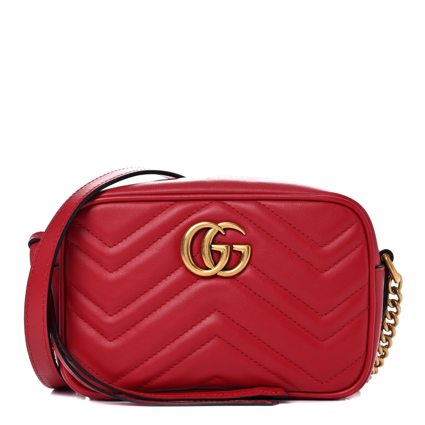 Calfskin Matelasse Mini GG Marmont Chain Shoulder Bag Hibiscus Red