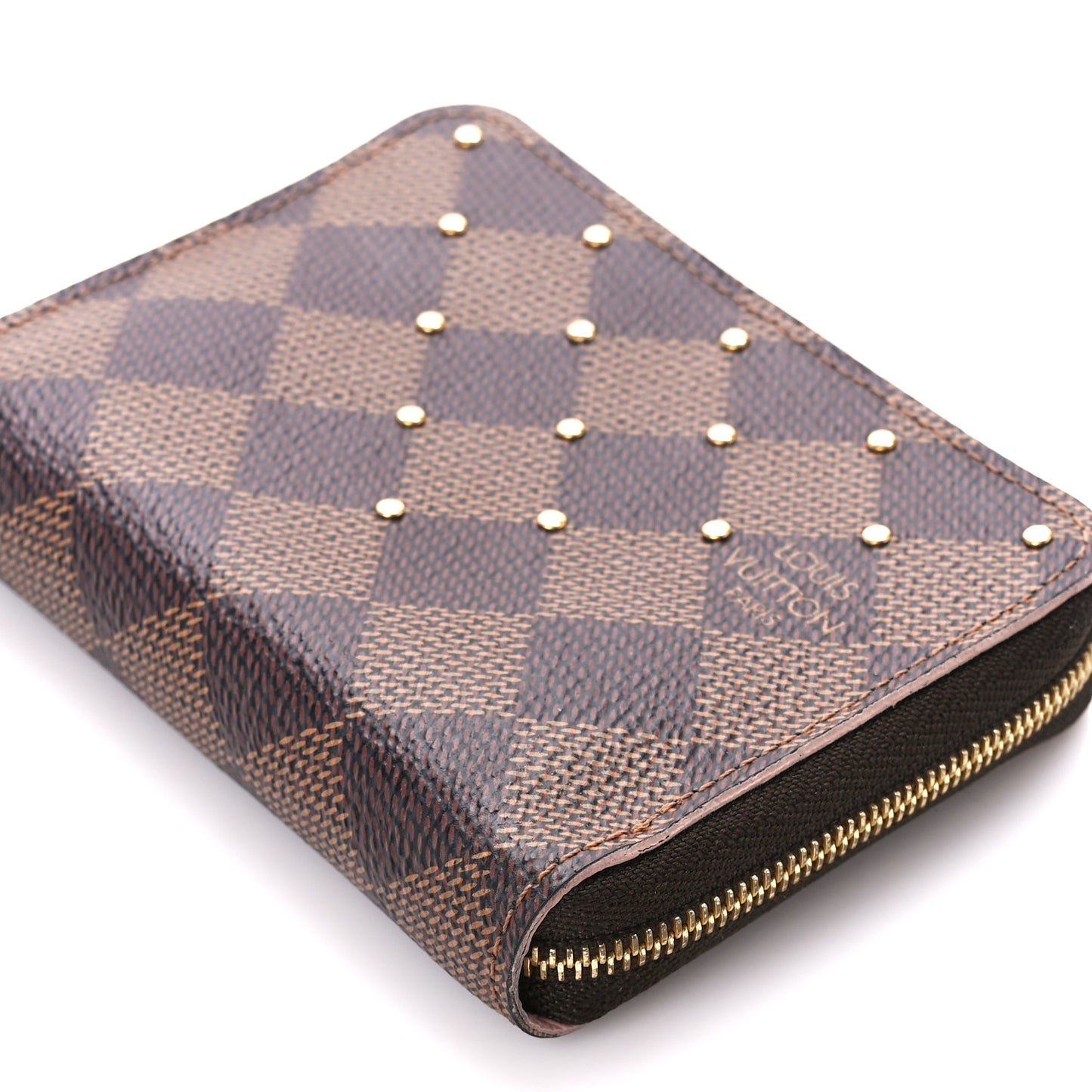 Damier Ebene Studded Zippy Coin Purse Rose Ballerine