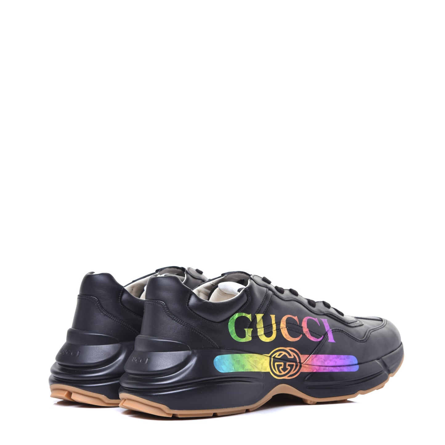 Calfskin Iridescent Logo Mens Rhyton Sneakers 13 Black