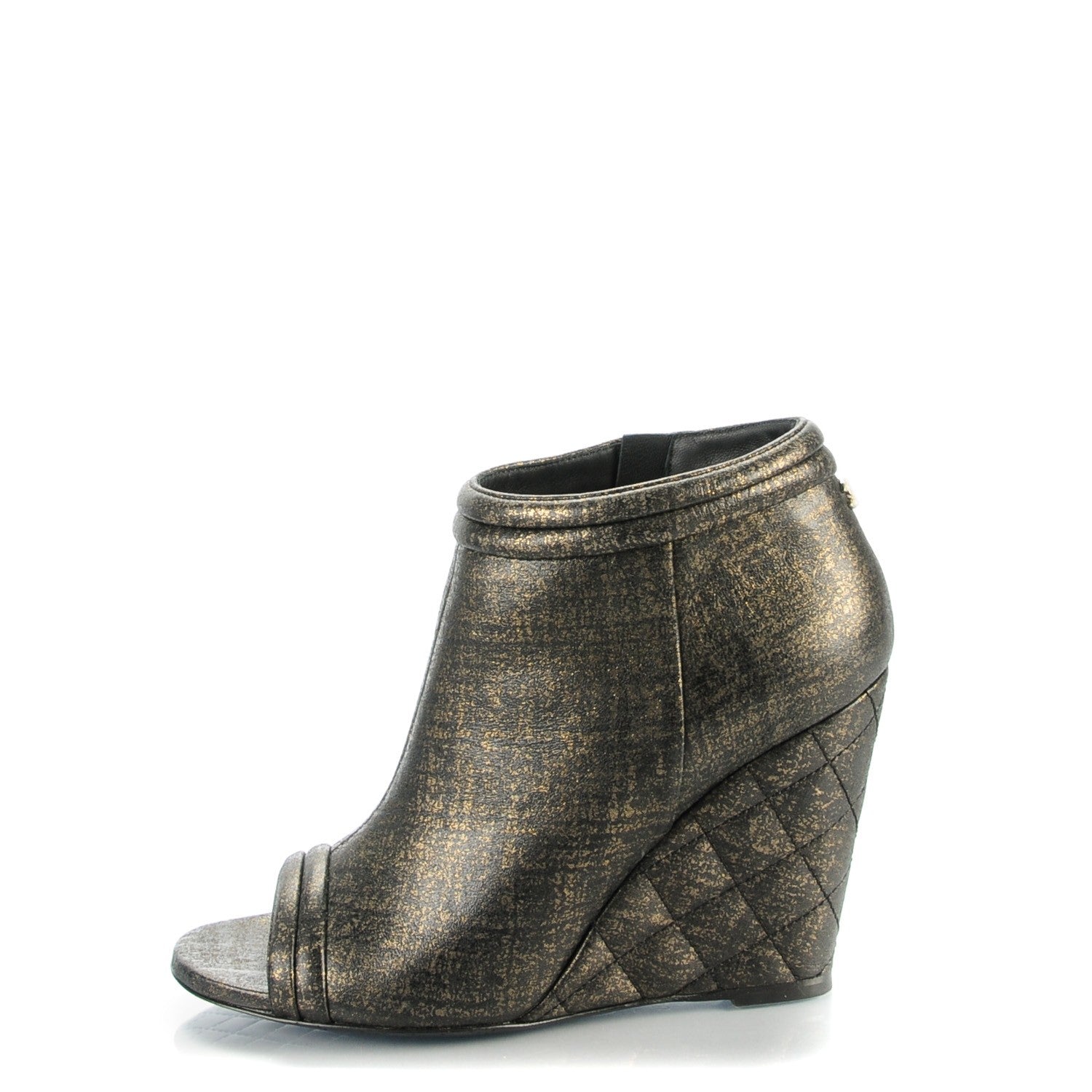 Chanel Fantasy Lambskin Peep Toe Short Boots 38 Black Gold 1 of 9