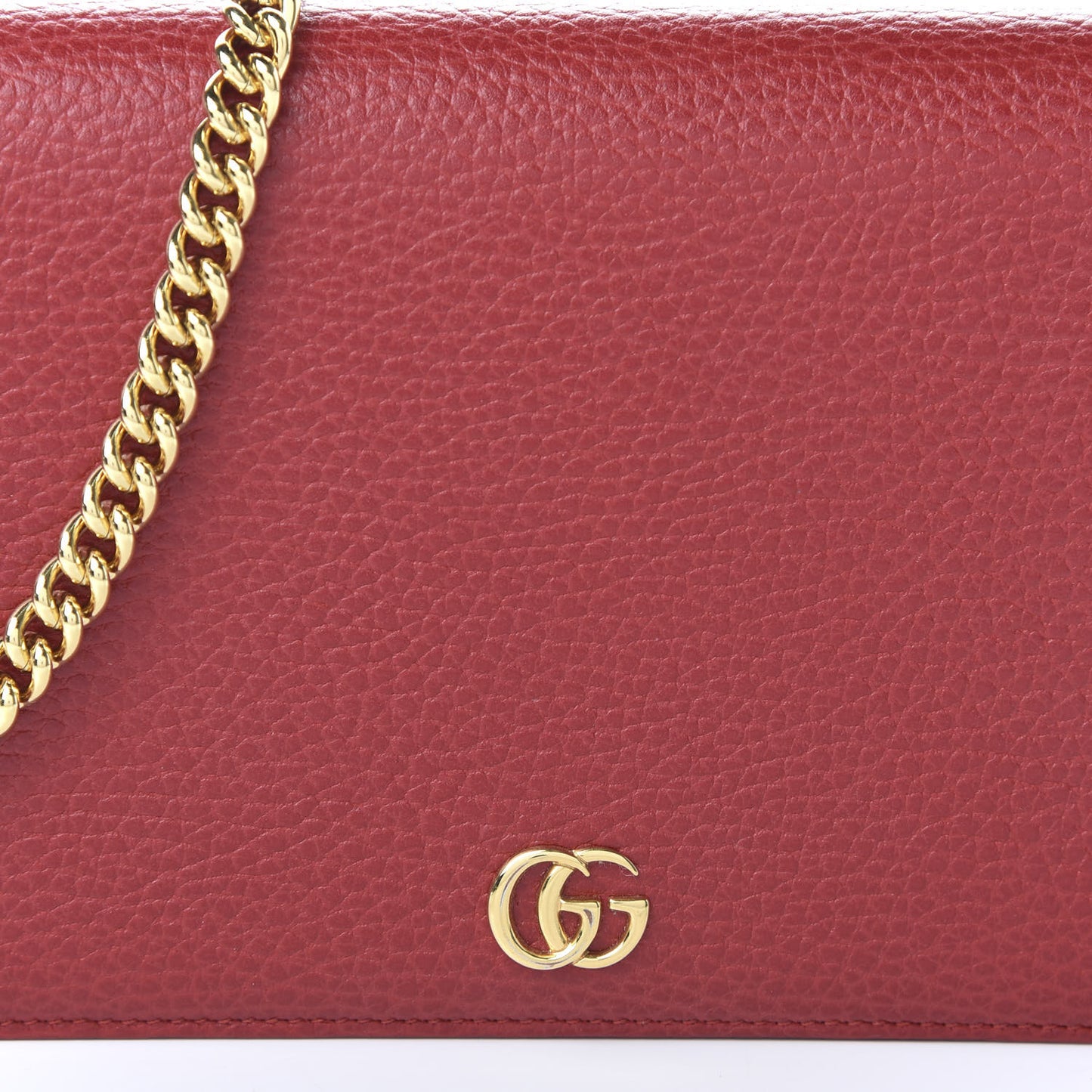Dollar Calfskin Mini GG Marmont Chain Wallet Hibiscus Red