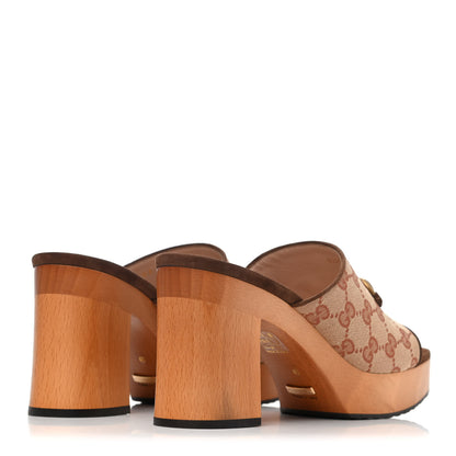 Gucci GG Monogram Suede Houdan Platform Slide Sandals 40 Beige Ruggine Maroon 3 of 4