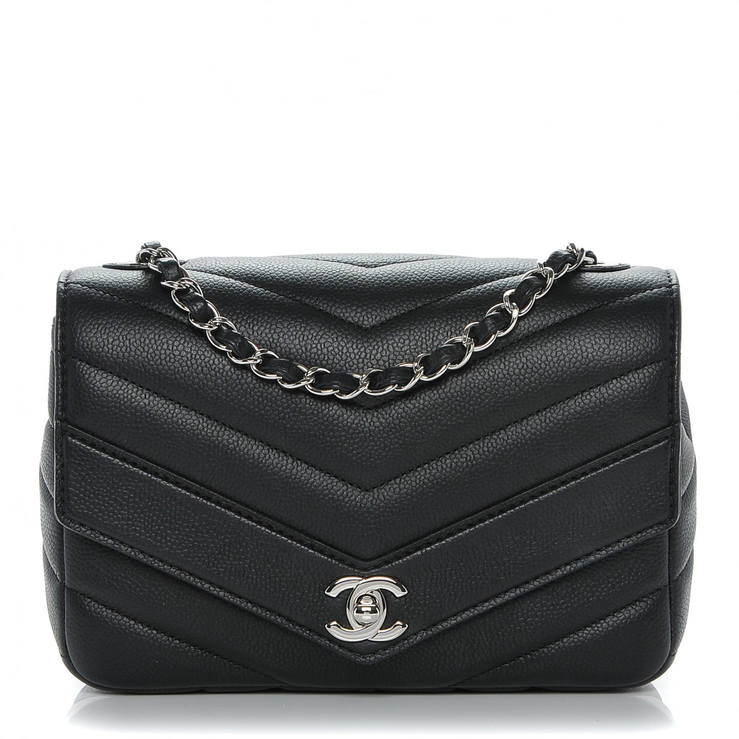 Caviar Chevron Quilted Medium Single Flap Black