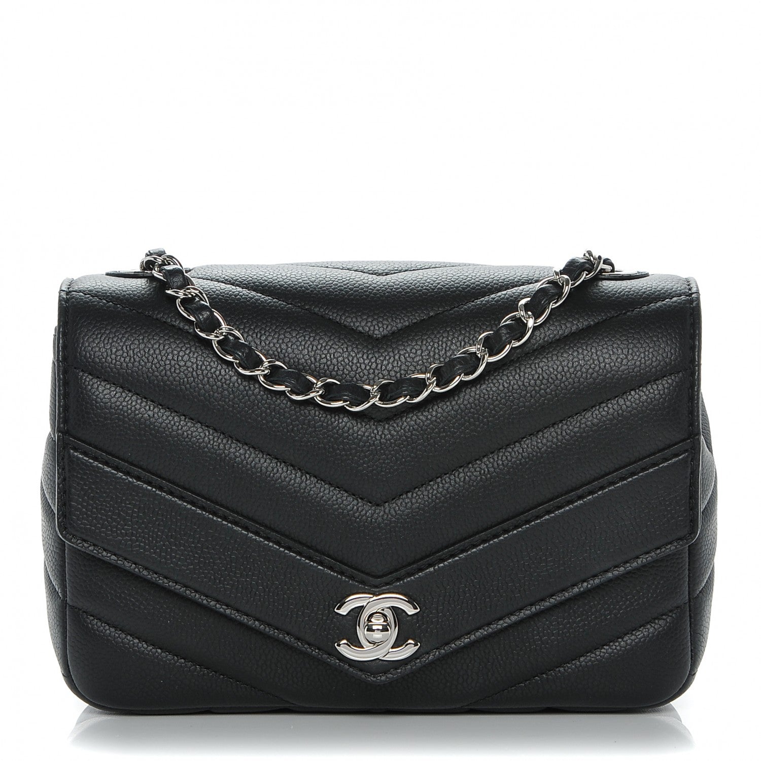 Chanel Caviar Chevron Quilted Medium Single Flap Black 1 of 7