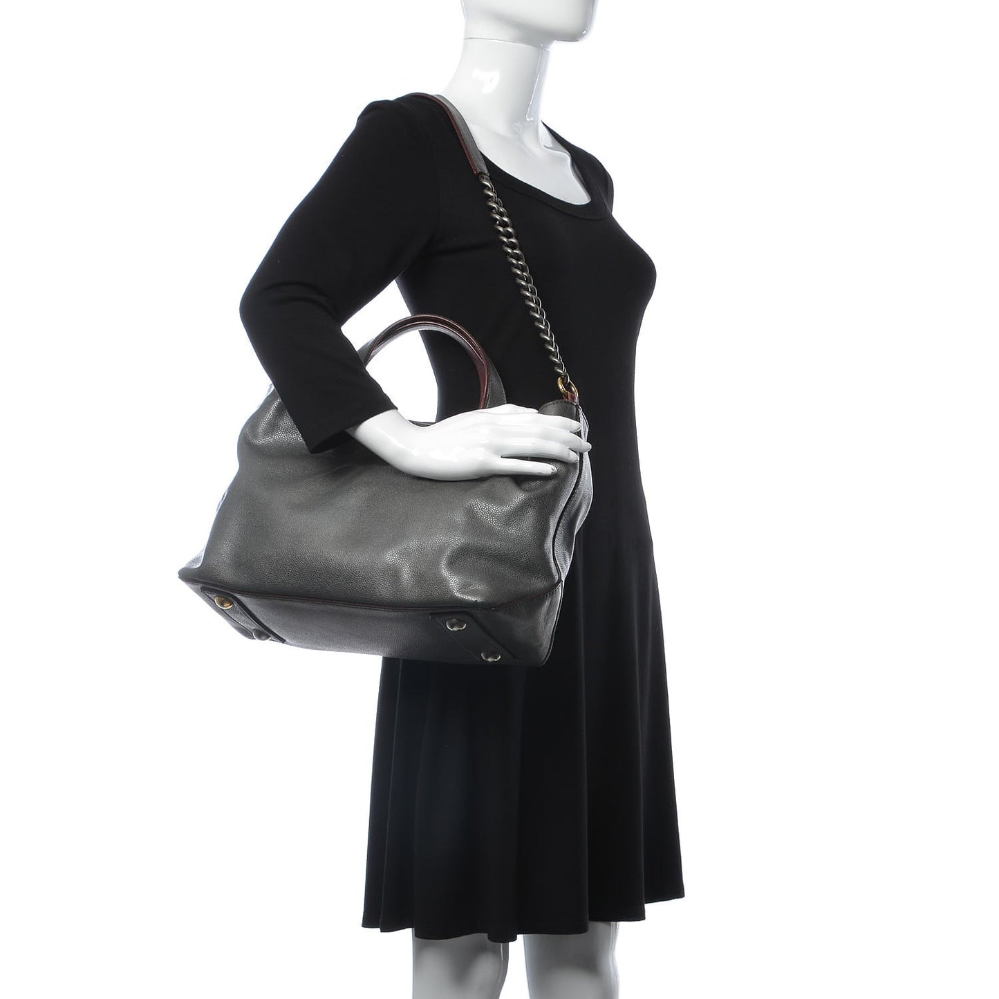 Metallic Caviar Mademoiselle Lock Cerf Shopper Tote Silver
