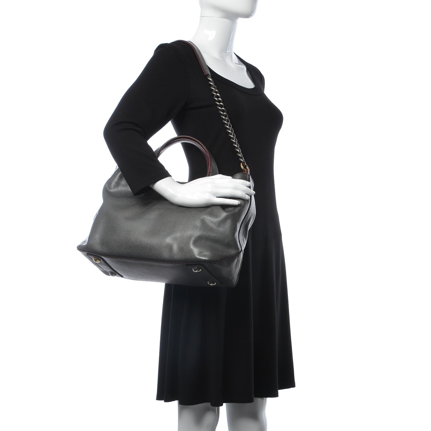 Chanel Metallic Caviar Mademoiselle Lock Cerf Shopper Tote Silver 2 of 10
