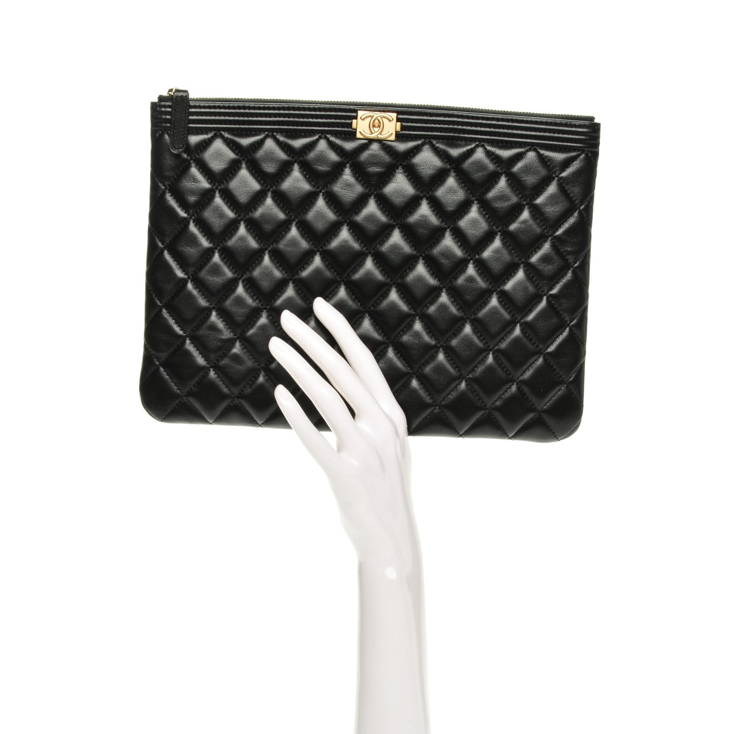 Lambskin Quilted Medium Boy Cosmetic Case Black
