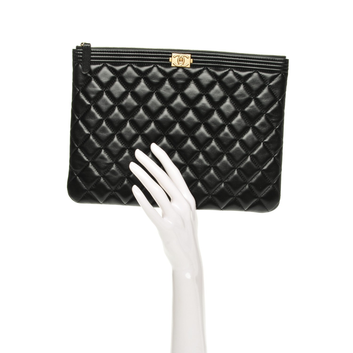 Chanel Lambskin Quilted Medium Boy Cosmetic Case Black 2 of 7