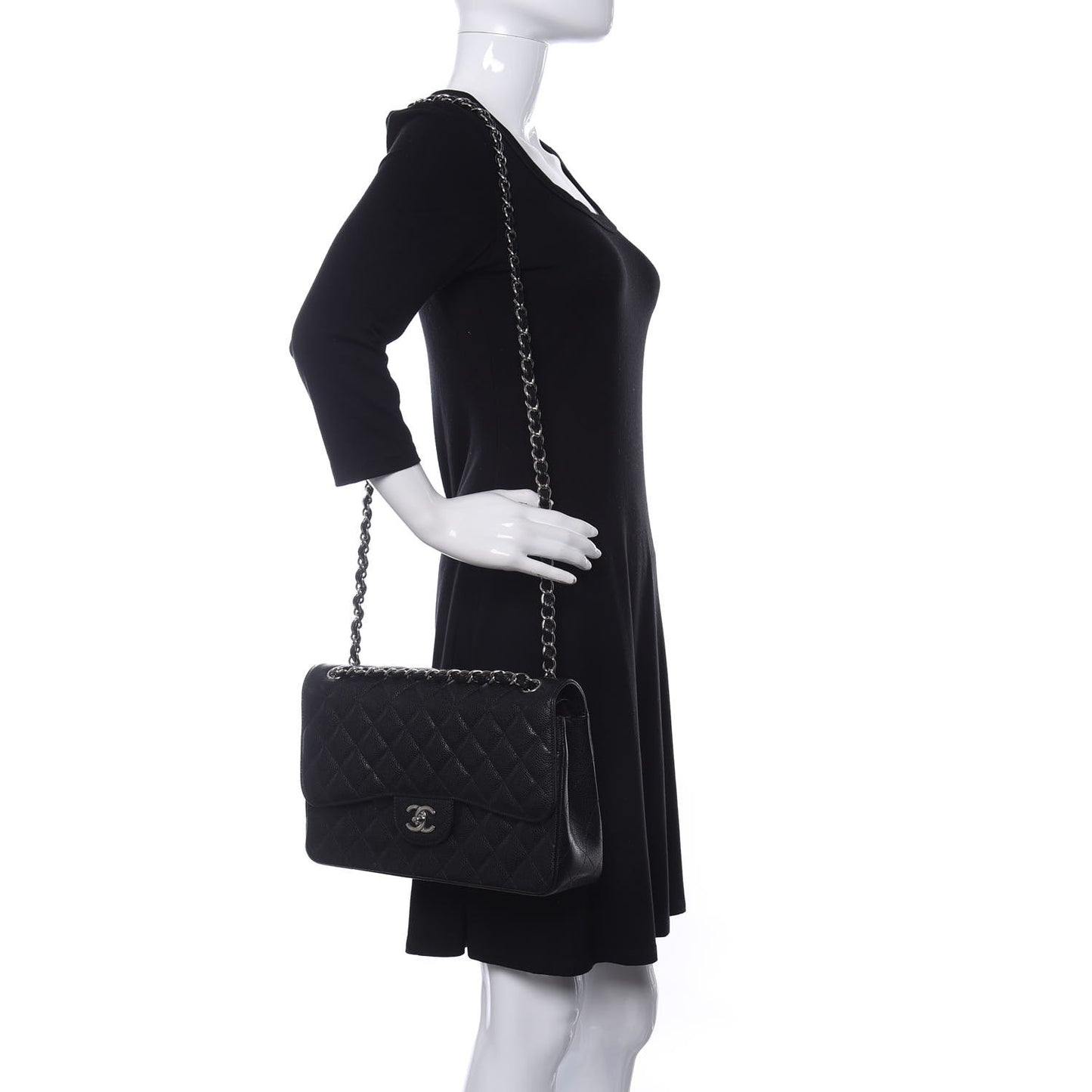 Caviar Quilted Jumbo Double Flap Black