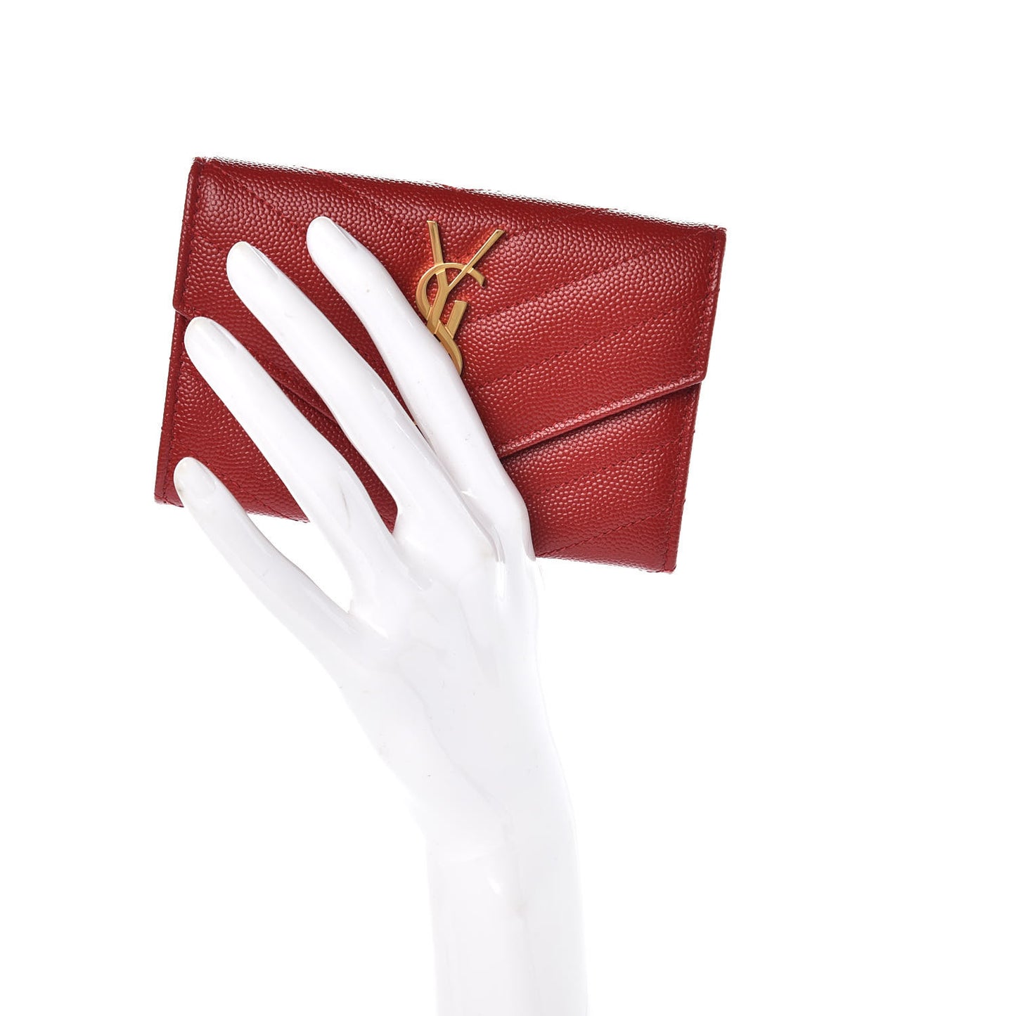Grain De Poudre Matelasse Chevron Small Monogram Envelope Wallet Rouge Eros