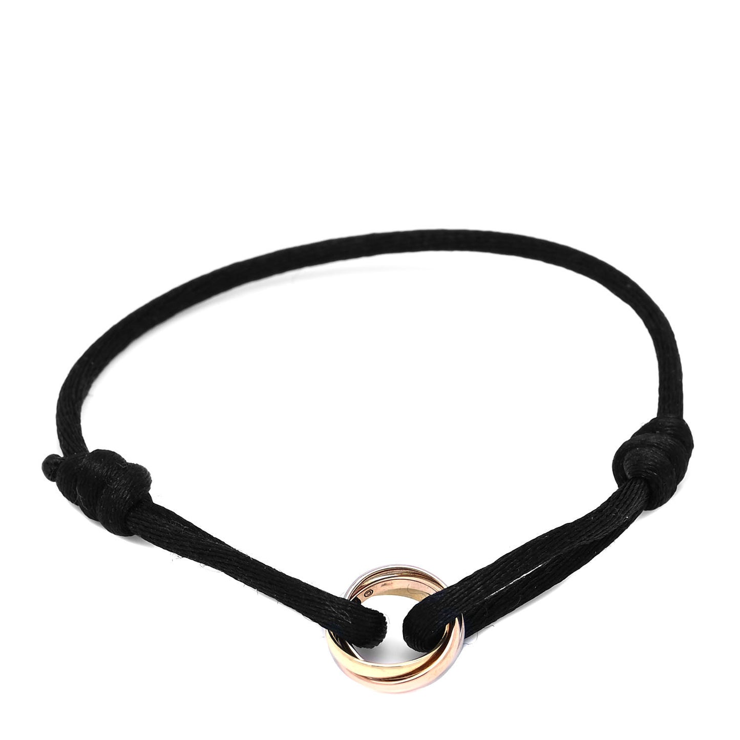 18K Pink Yellow White Gold Trinity Adjustable Cord Bracelet Black