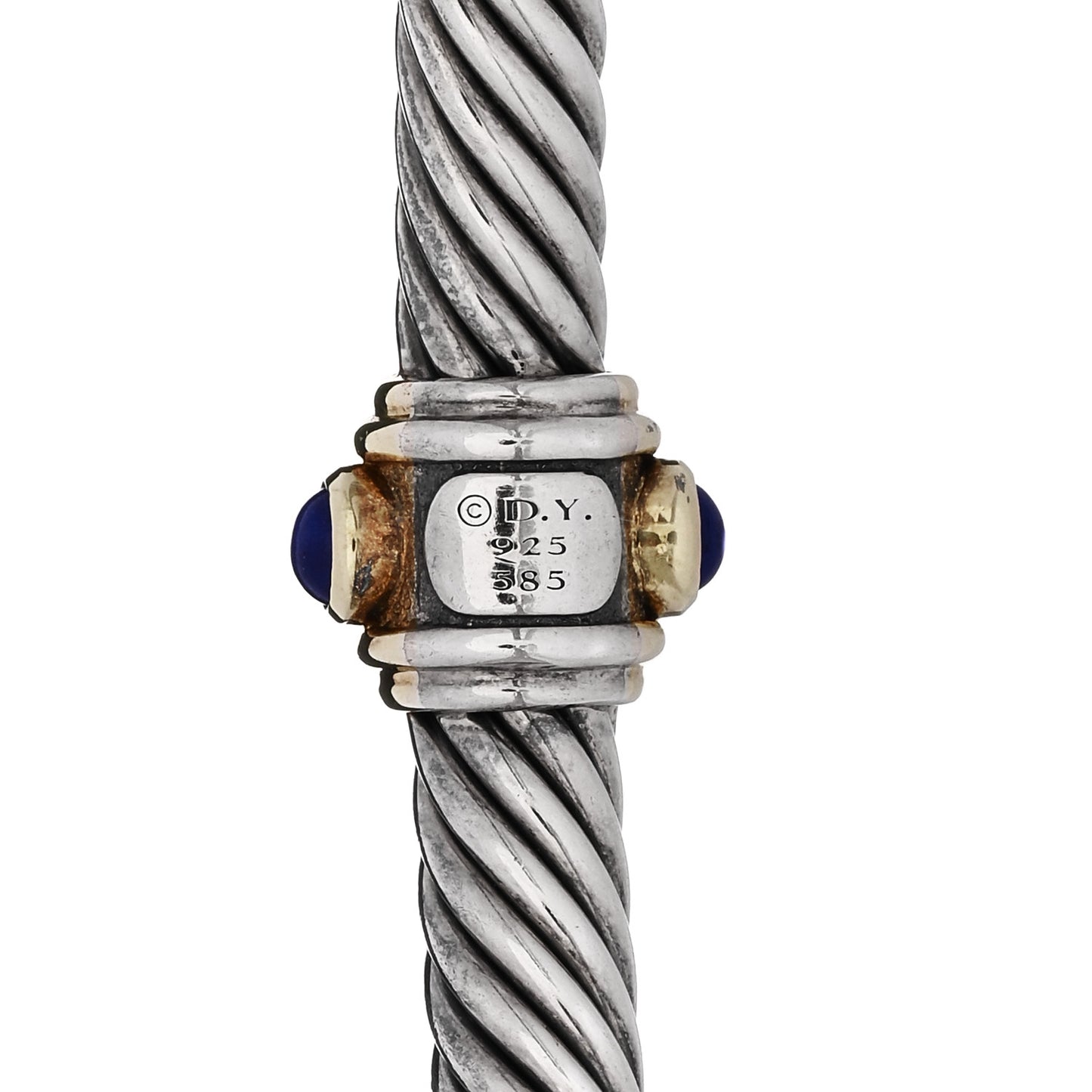 Sterling Silver 14K Yellow Gold Blue Topaz Lapis Lazuli 5mm Cable Renaissance Station Bracelet