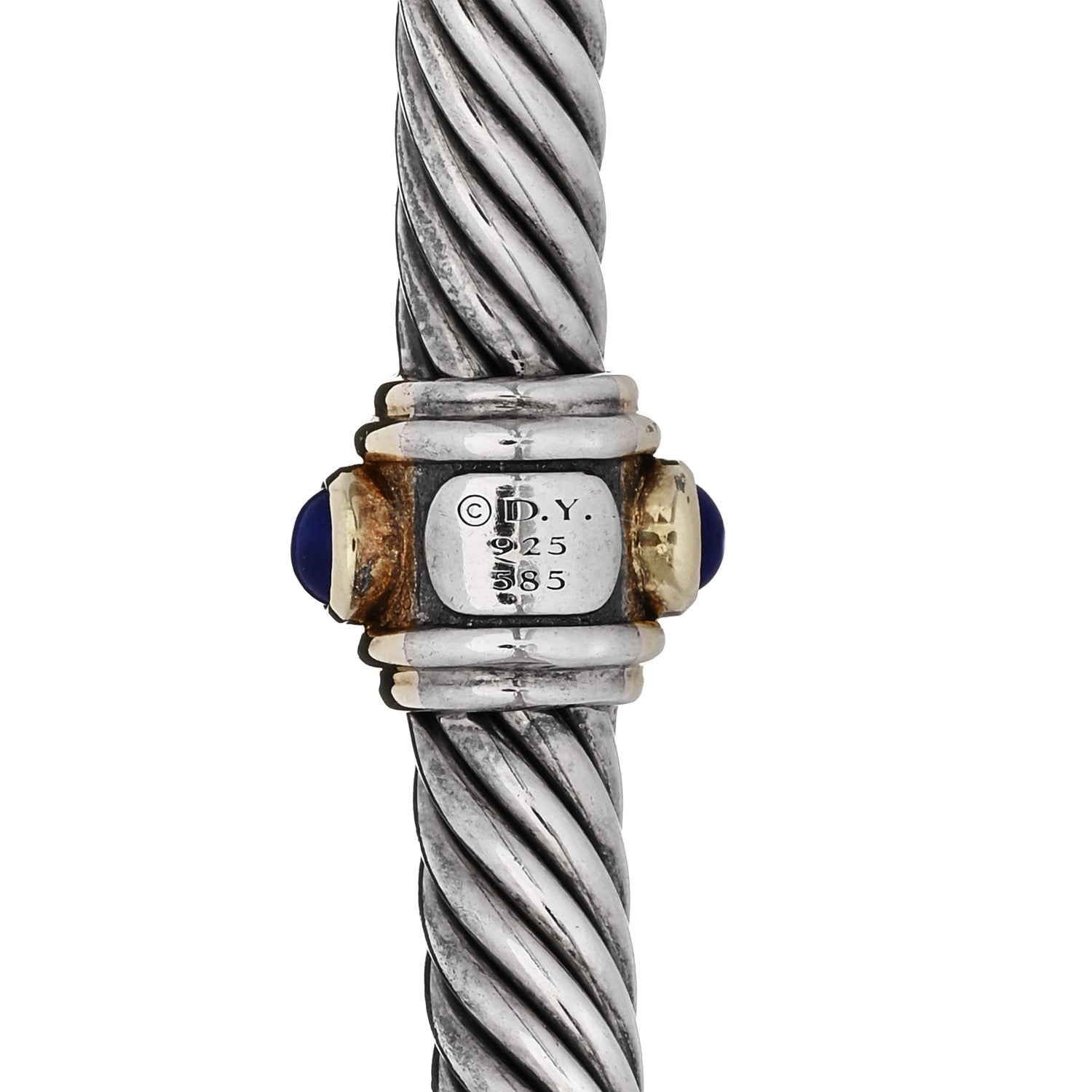 David Yurman Sterling Silver 14K Yellow Gold Blue Topaz Lapis Lazuli 5mm Cable Renaissance Station Bracelet 3 of 3