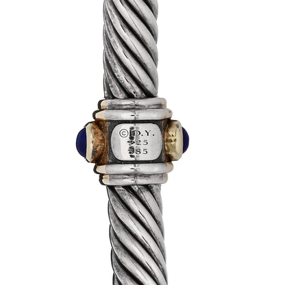 David Yurman Sterling Silver 14K Yellow Gold Blue Topaz Lapis Lazuli 5mm Cable Renaissance Station Bracelet 3 of 3
