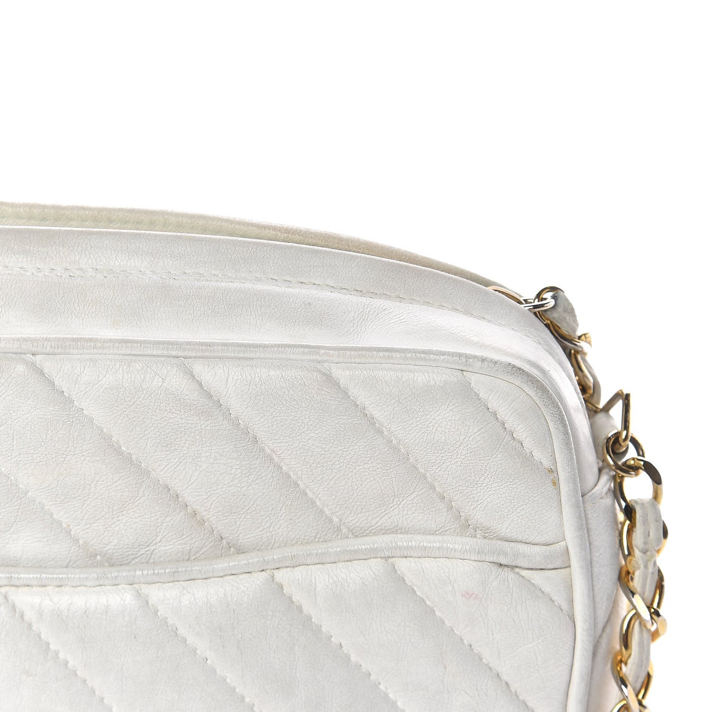 Lambskin Chevron Quilted Medium Tassel Camera Case White
