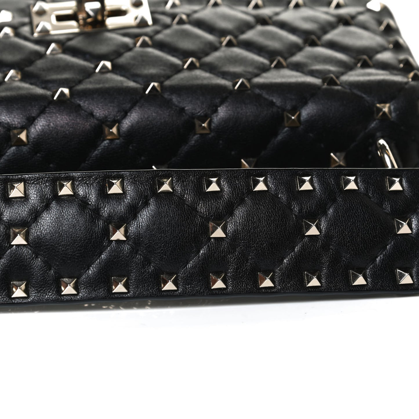 Lambskin Medium Rockstud Spike Shoulder Bag Black