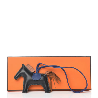 Hermes Milo Lambskin Grigri Rodeo Horse Bag Charm PM Black Bleu Saphir Gold 4 of 4