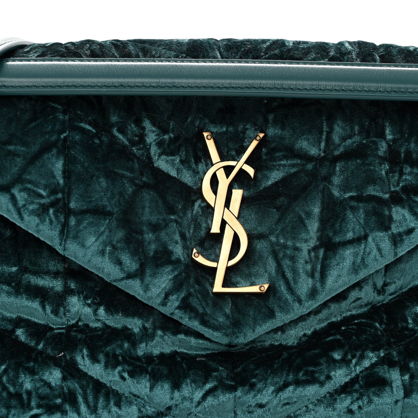 Crushed Velvet Quilted Small Loulou Puffer Monogram Chain Satchel Emerald
