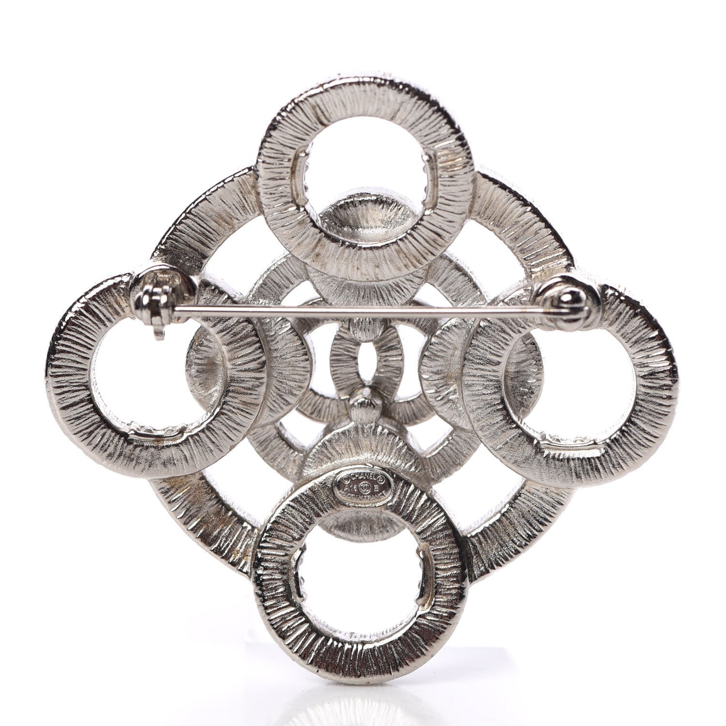 Pearl Crystal CC Brooch Silver