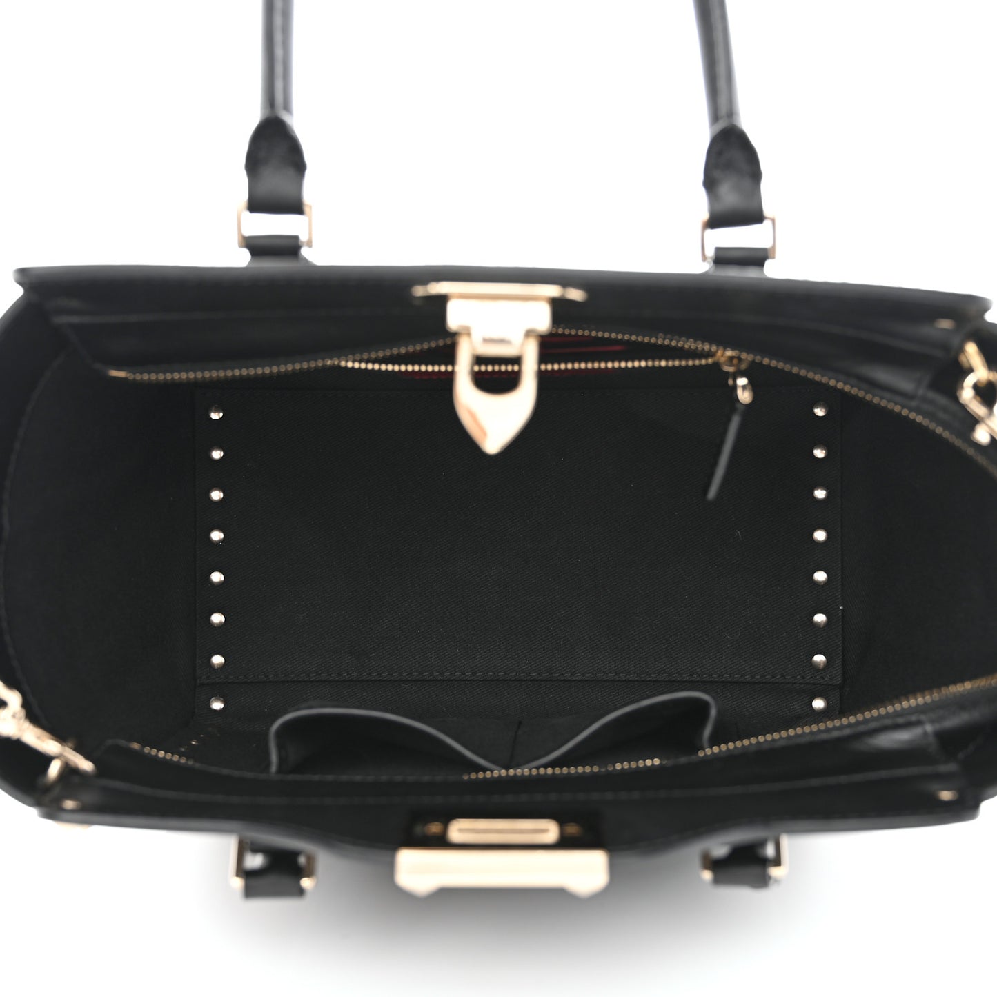 Vitello Small Rockstud Double Handle Tote Black