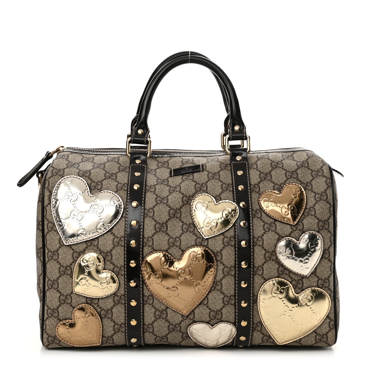 Gucci Monogram Guccissima Hearts Studded Medium Joy Boston Dark Brown 1 of 11